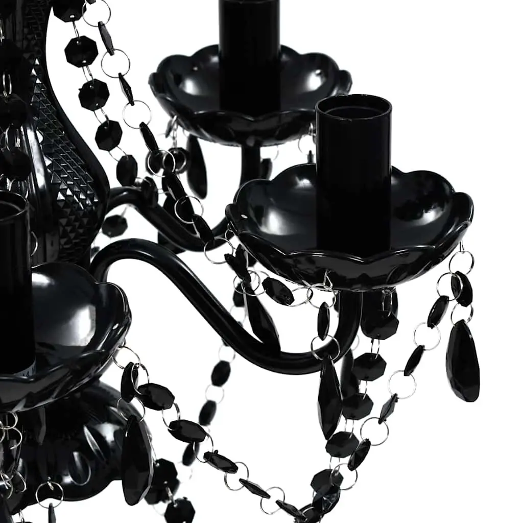 Black Crystal Chandelier 5 Bulb Ceiling Light Fixture Decorative Droplets