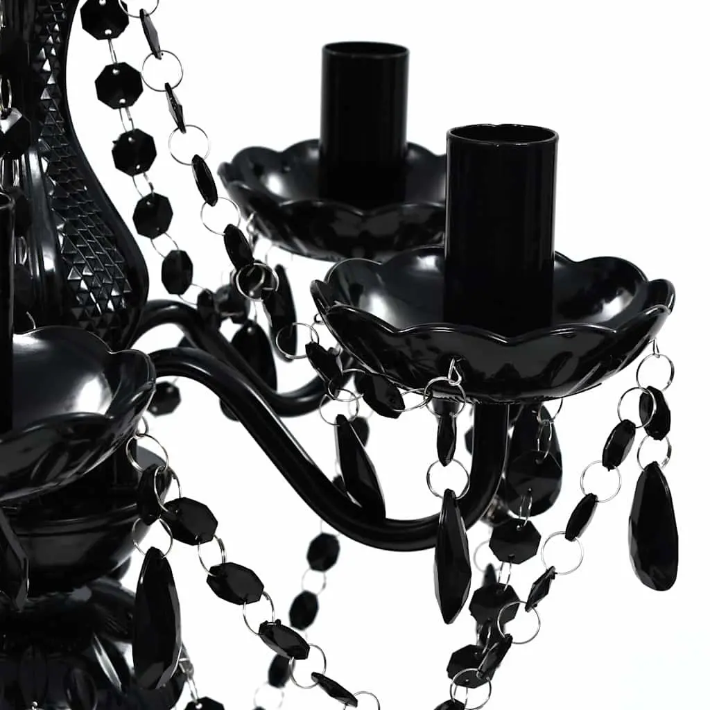 Black Crystal Chandelier 5 Bulb Ceiling Light Fixture Decorative Droplets
