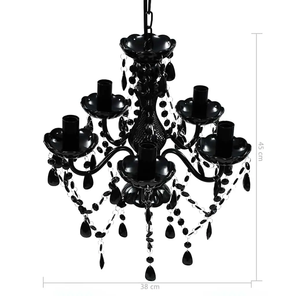 Black Crystal Chandelier 5 Bulb Ceiling Light Fixture Decorative Droplets
