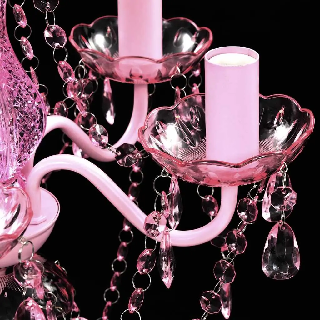 Crystal Ceiling Light Chandelier 5 Bulbs Pink Decorative Fixture for Living Room Bedroom Dining