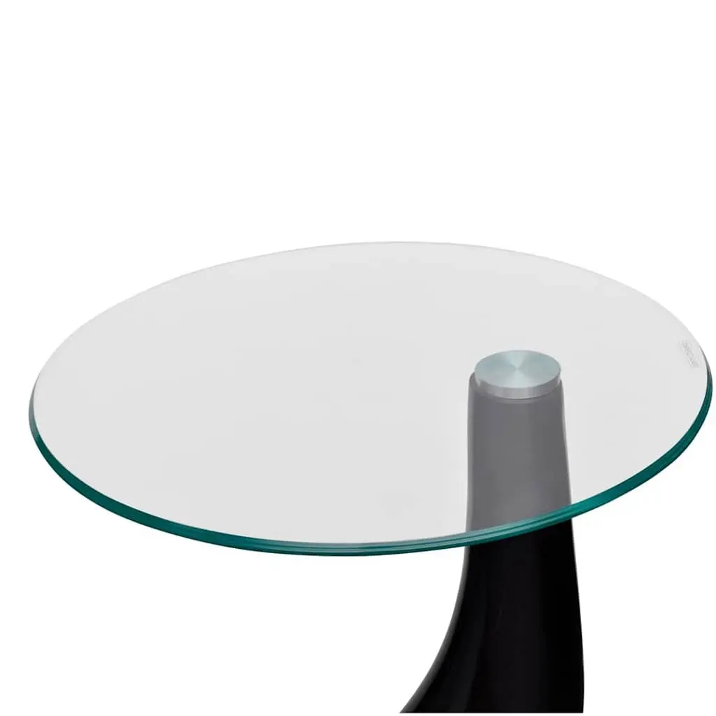 Round Coffee Table Tempered Glass Top High Gloss Black Water Drop Base