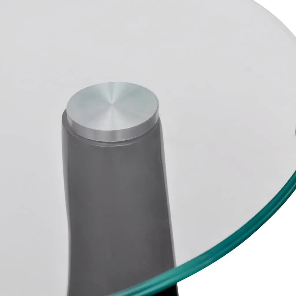 Round Coffee Table Tempered Glass Top High Gloss Black Water Drop Base
