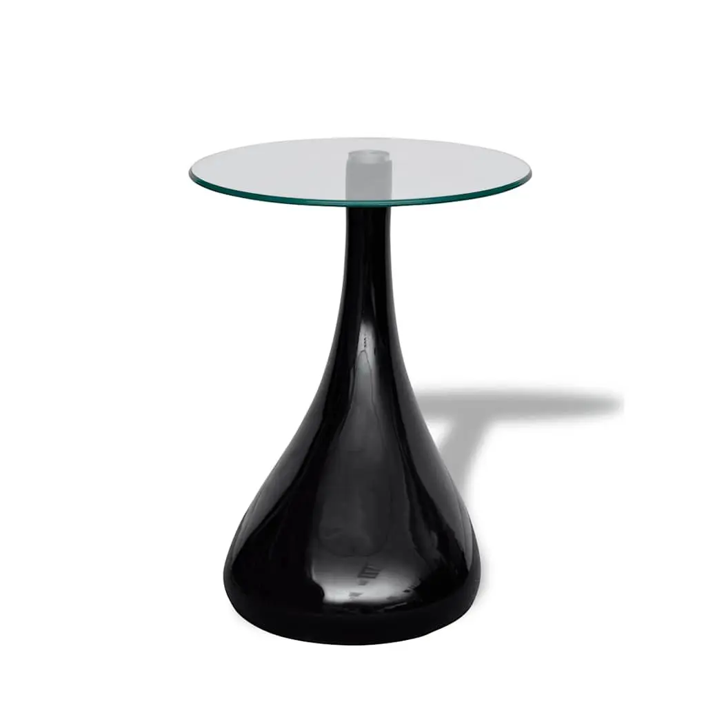 Coffee Table Set 2 Pcs Round Glass Top High Gloss Black Water-Drop Shaped Base