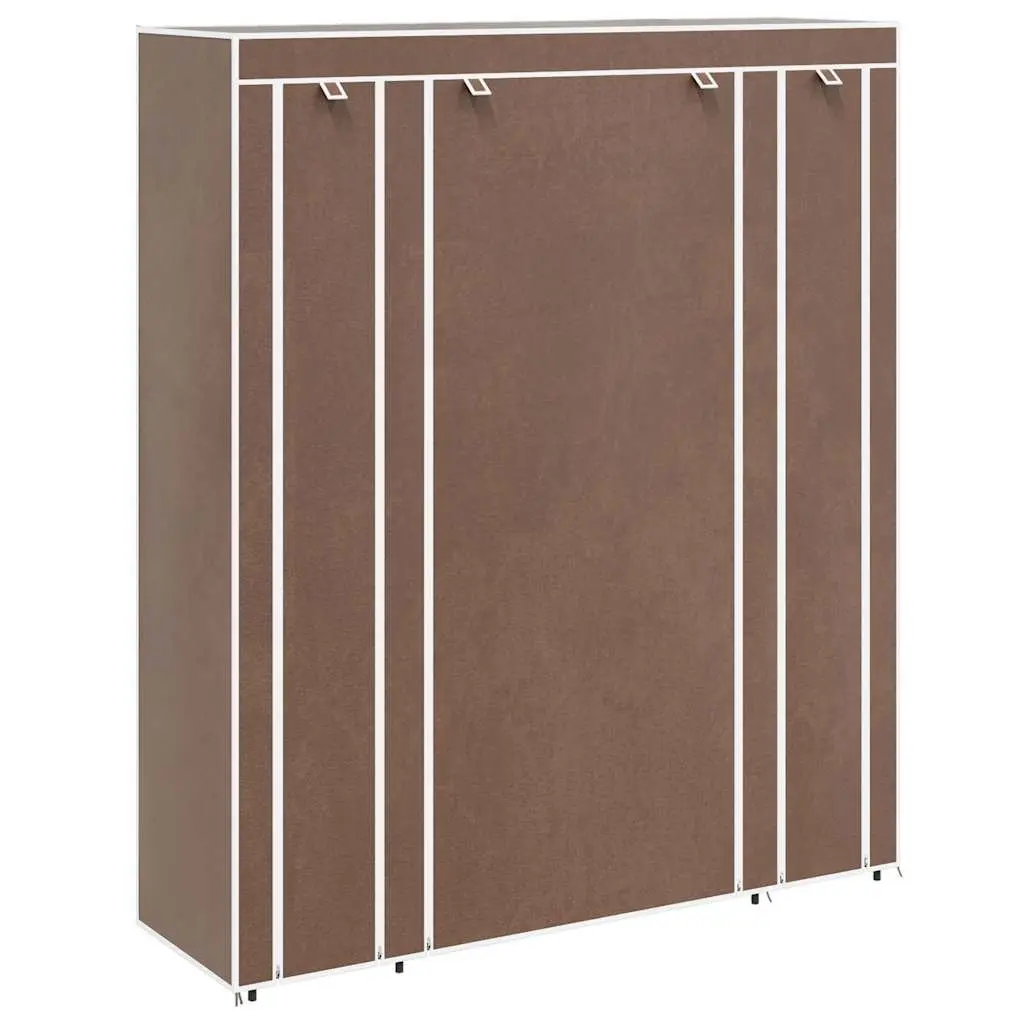 Portable Wardrobe Cabinet 45 x 150 x 176 cm Multiple Compartments Hanging Rods Brown Fabric