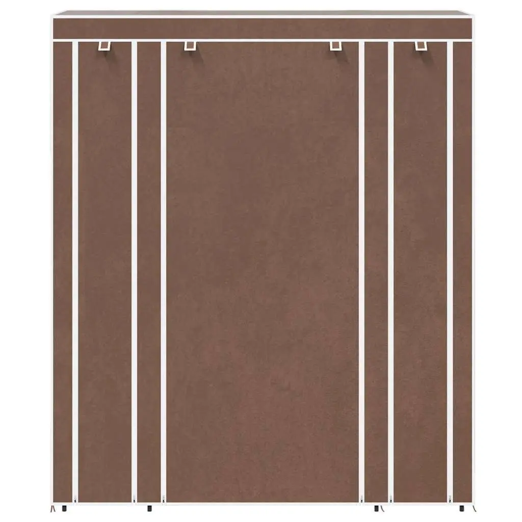 Portable Wardrobe Cabinet 45 x 150 x 176 cm Multiple Compartments Hanging Rods Brown Fabric