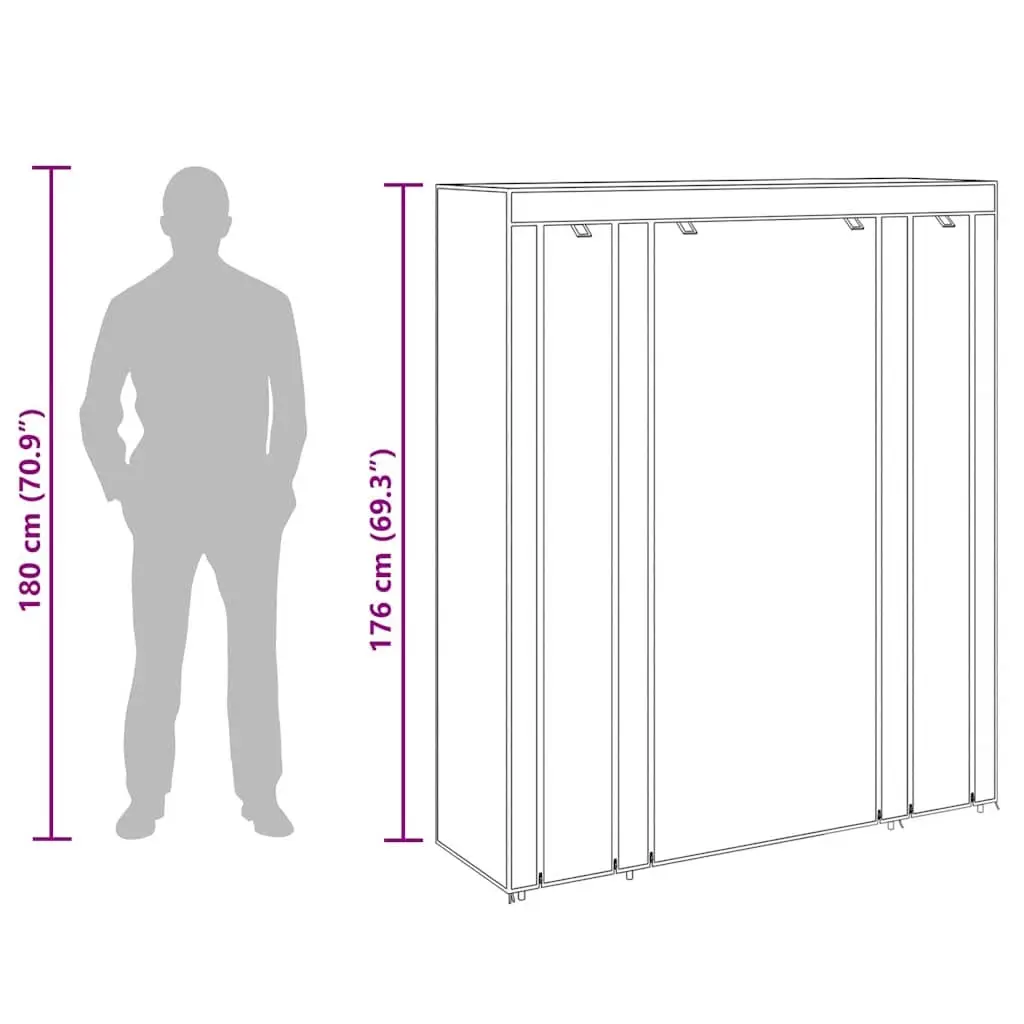 Portable Wardrobe Cabinet 45 x 150 x 176 cm Multiple Compartments Hanging Rods Brown Fabric