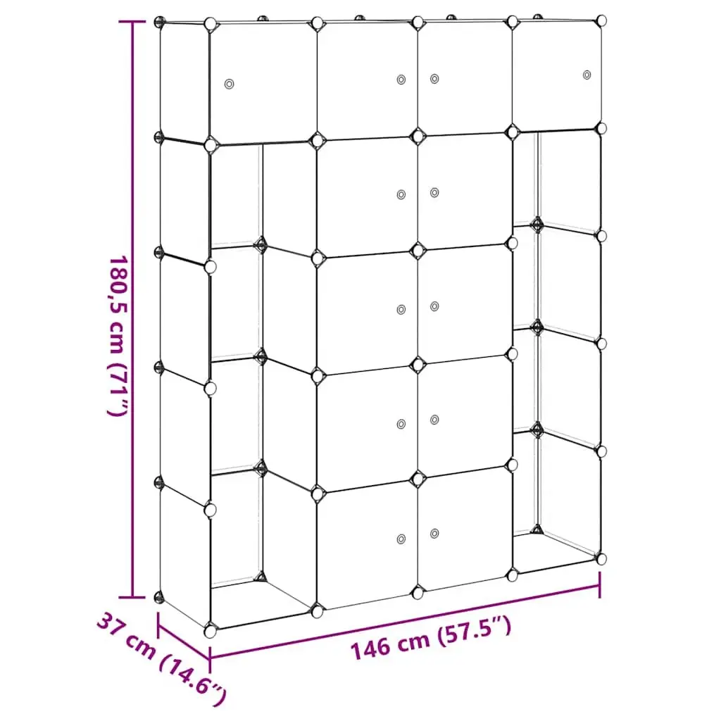 Modular Cabinet 14 Compartments Black Storage Cupboard Organiser