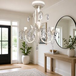 Crystal Pendant Ceiling Lamp Chandelier White Elegant Foyer Dining Room Living