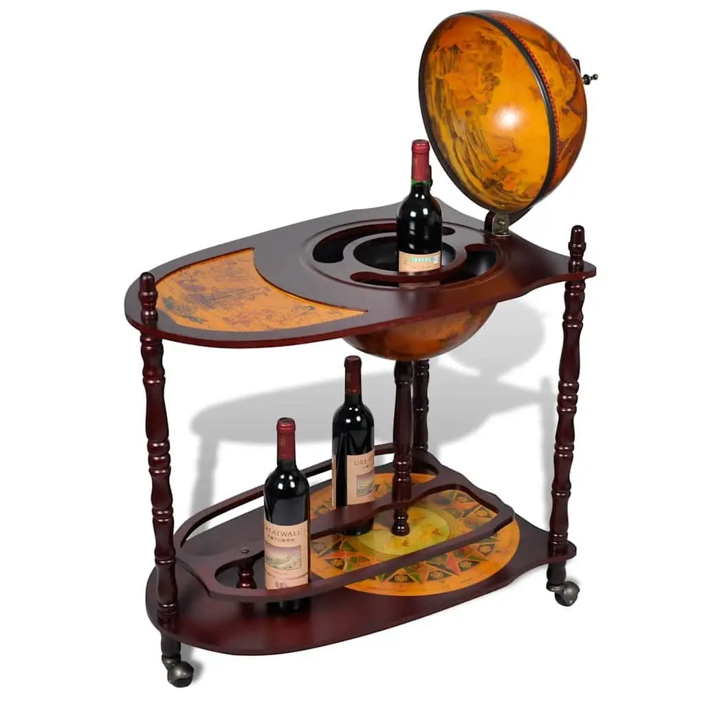 Globe Bar Wine Cabinet Freestanding Brown Wooden Storage with Table