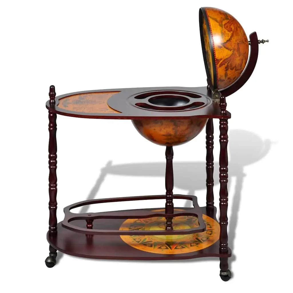Globe Bar Wine Cabinet Freestanding Brown Wooden Storage with Table