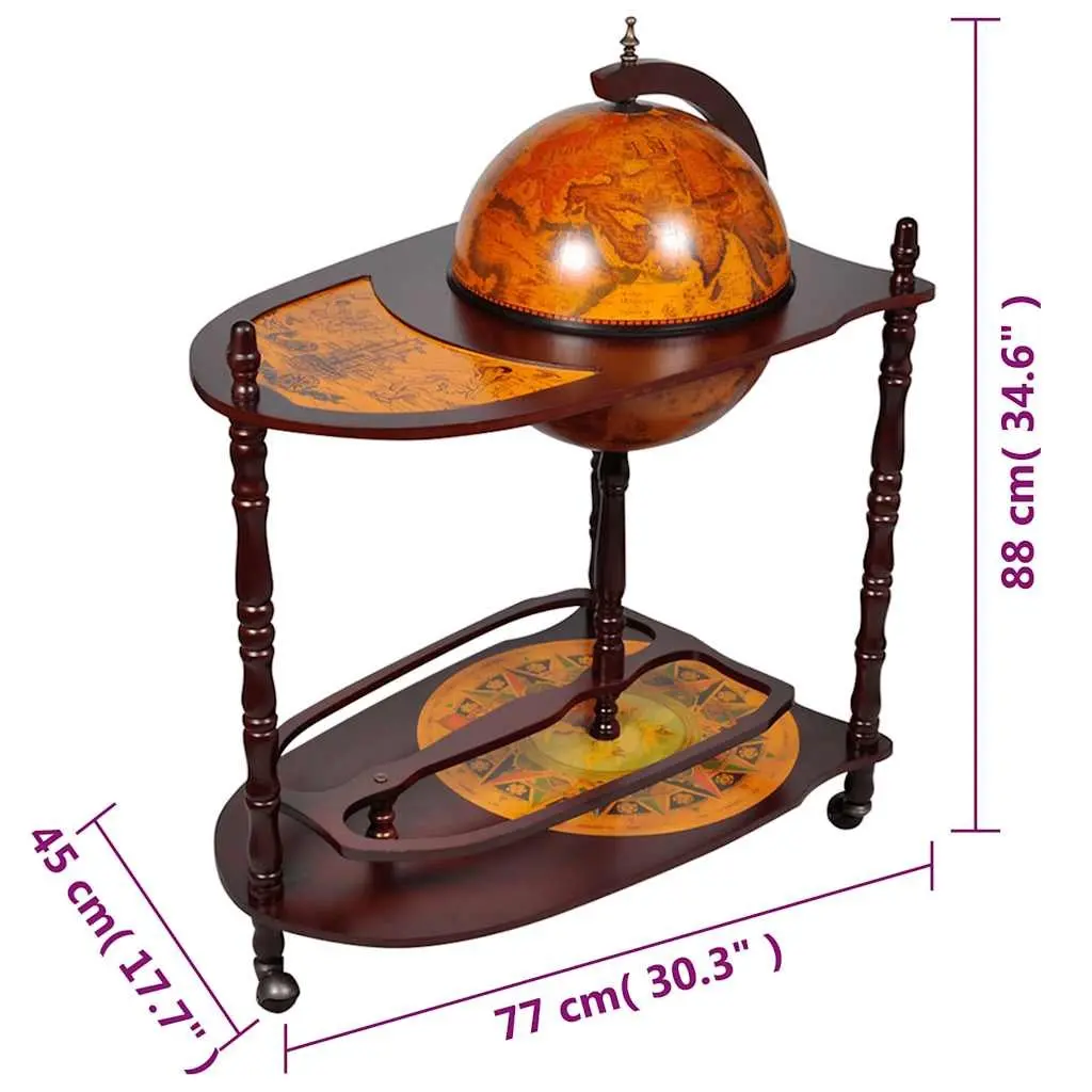 Globe Bar Wine Cabinet Freestanding Brown Wooden Storage with Table