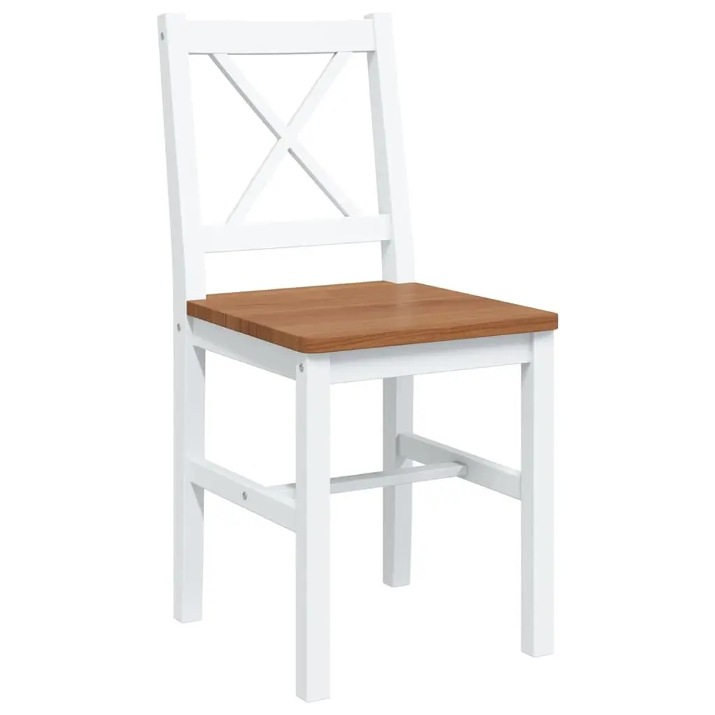 5 Piece Dining Set Brown White Solid Wood Table and 4 Chairs for Kitchen Dining Room