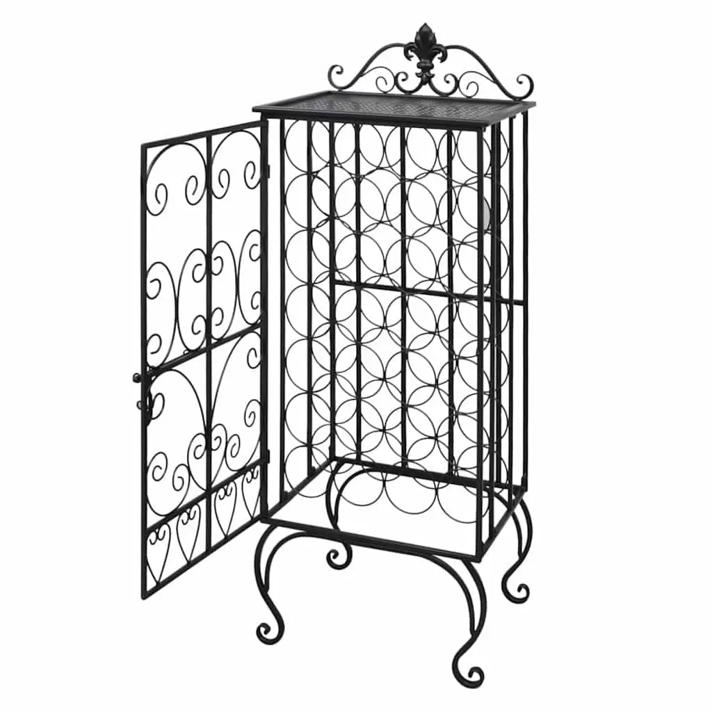 Floor Standing Wine Rack 28 Bottles Black Metal Storage Cabinet