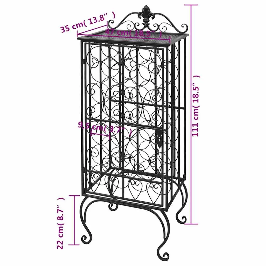 Floor Standing Wine Rack 28 Bottles Black Metal Storage Cabinet