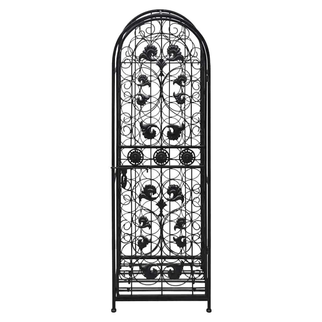 Floor Standing Wine Rack Black Wrought Iron 45 Bottle Storage Cabinet with Side Lock Door