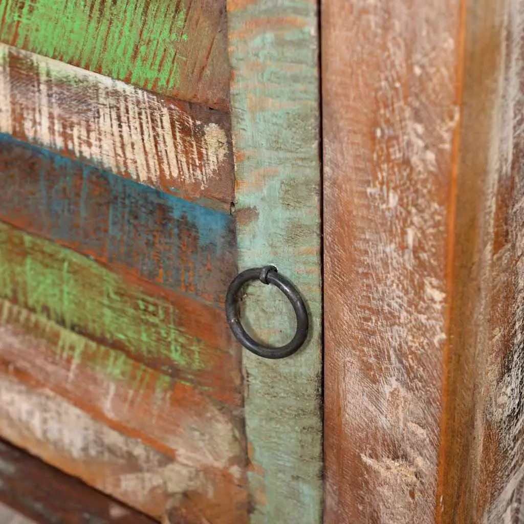 Reclaimed Wood End Table with Drawer and Door Storage Antique Style Nightstand