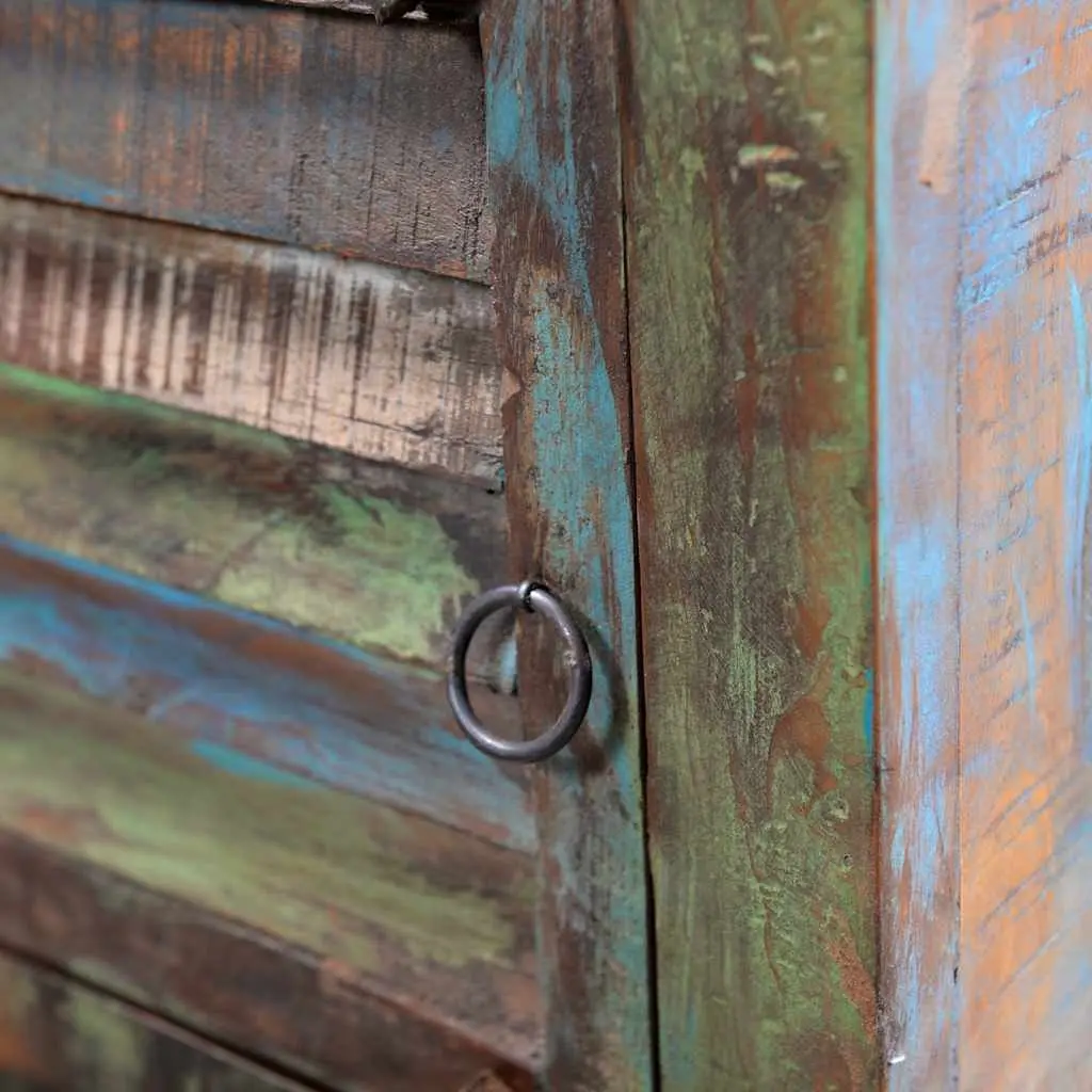 Reclaimed Wood End Table with Drawer and Door Storage Antique Style Nightstand