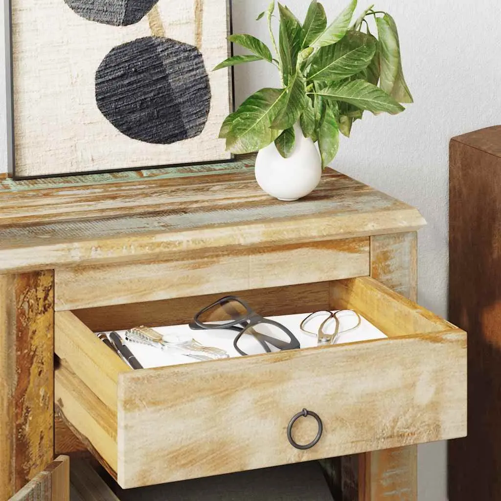 Reclaimed Wood End Table with Drawer and Door Storage Antique Style Nightstand