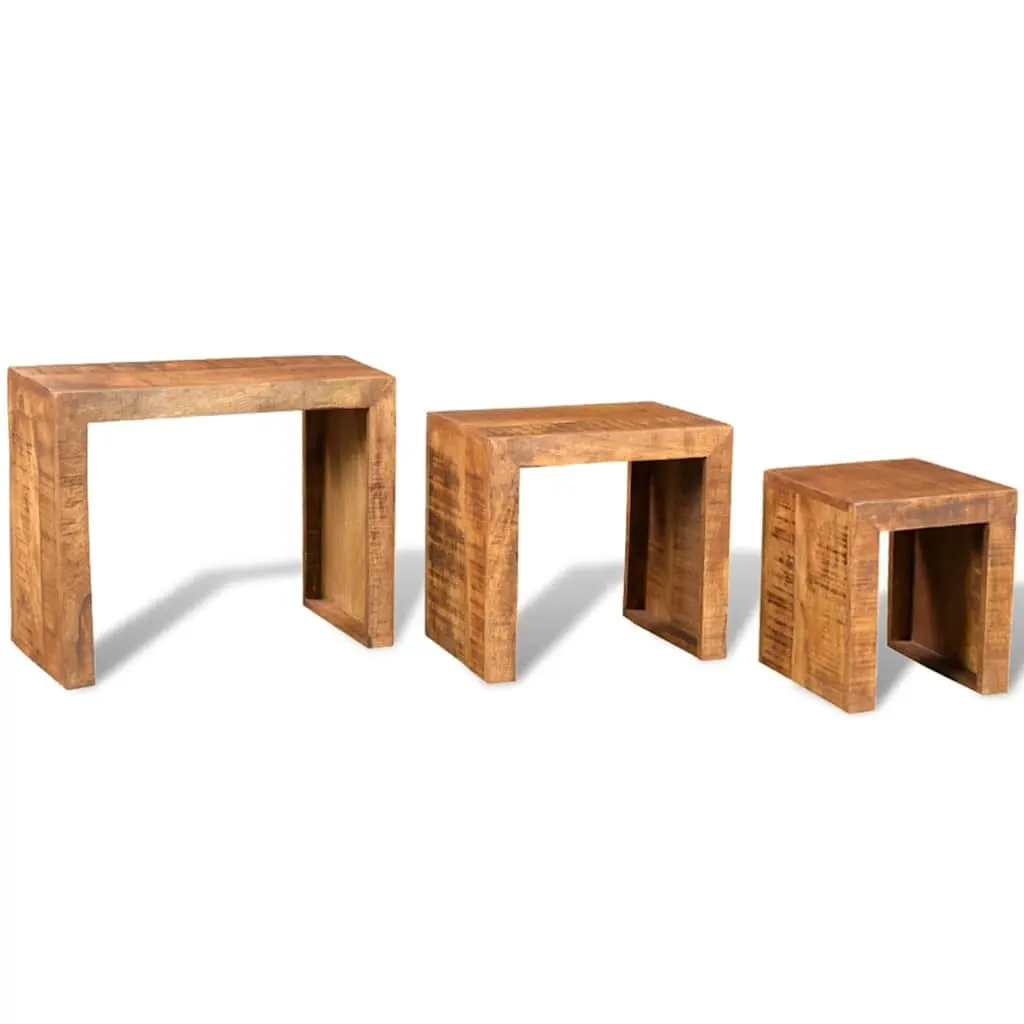 Nesting Table Set 3 Pieces Brown Wooden Stackable Side End Coffee Tables