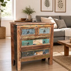 Reclaimed Wood Chest of Drawers Cabinet Storage 4 Drawer Brown Bedroom Furniture