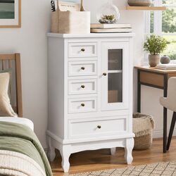 Chest of Drawers 5 Drawer Cabinet Storage Unit 2 Shelves Home Furniture White