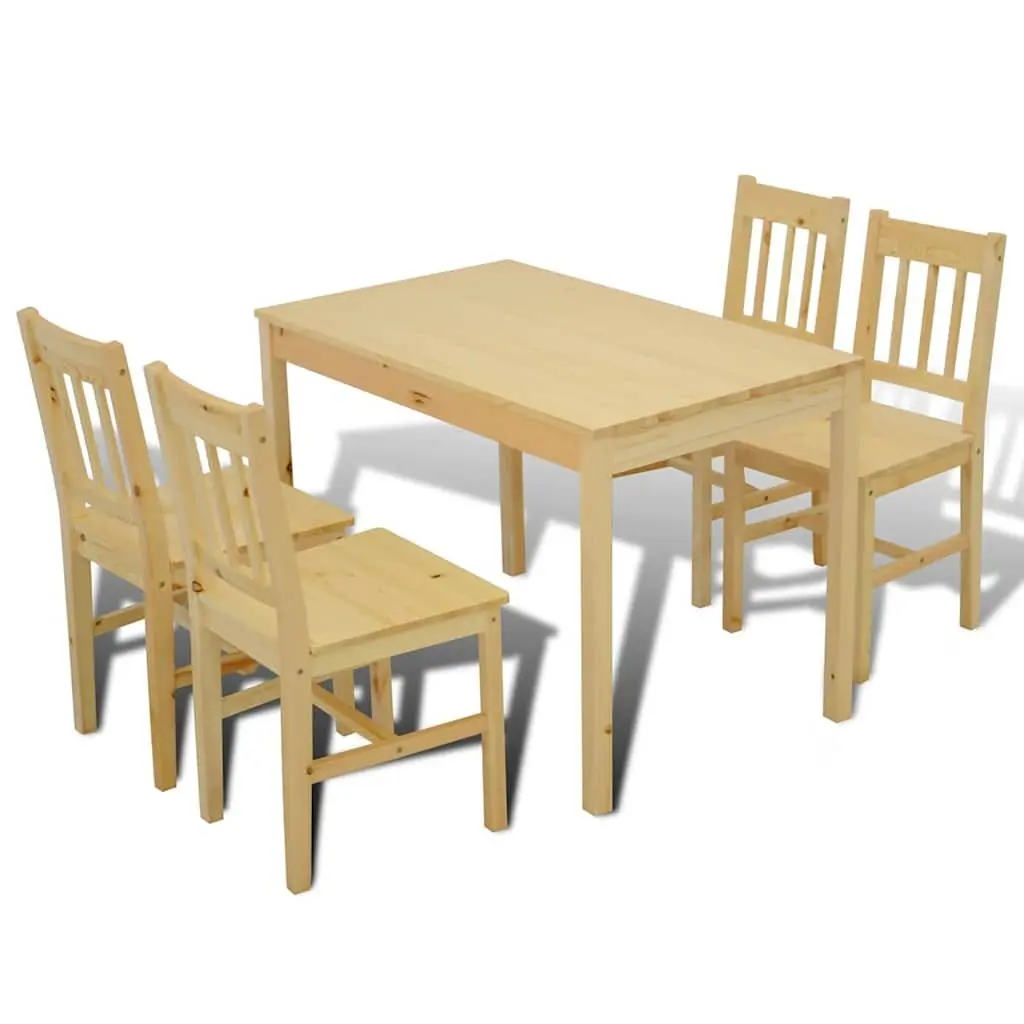 Wooden Dining Table Set 5 Piece Brown Solid Pine Wood Construction Easy to Clean