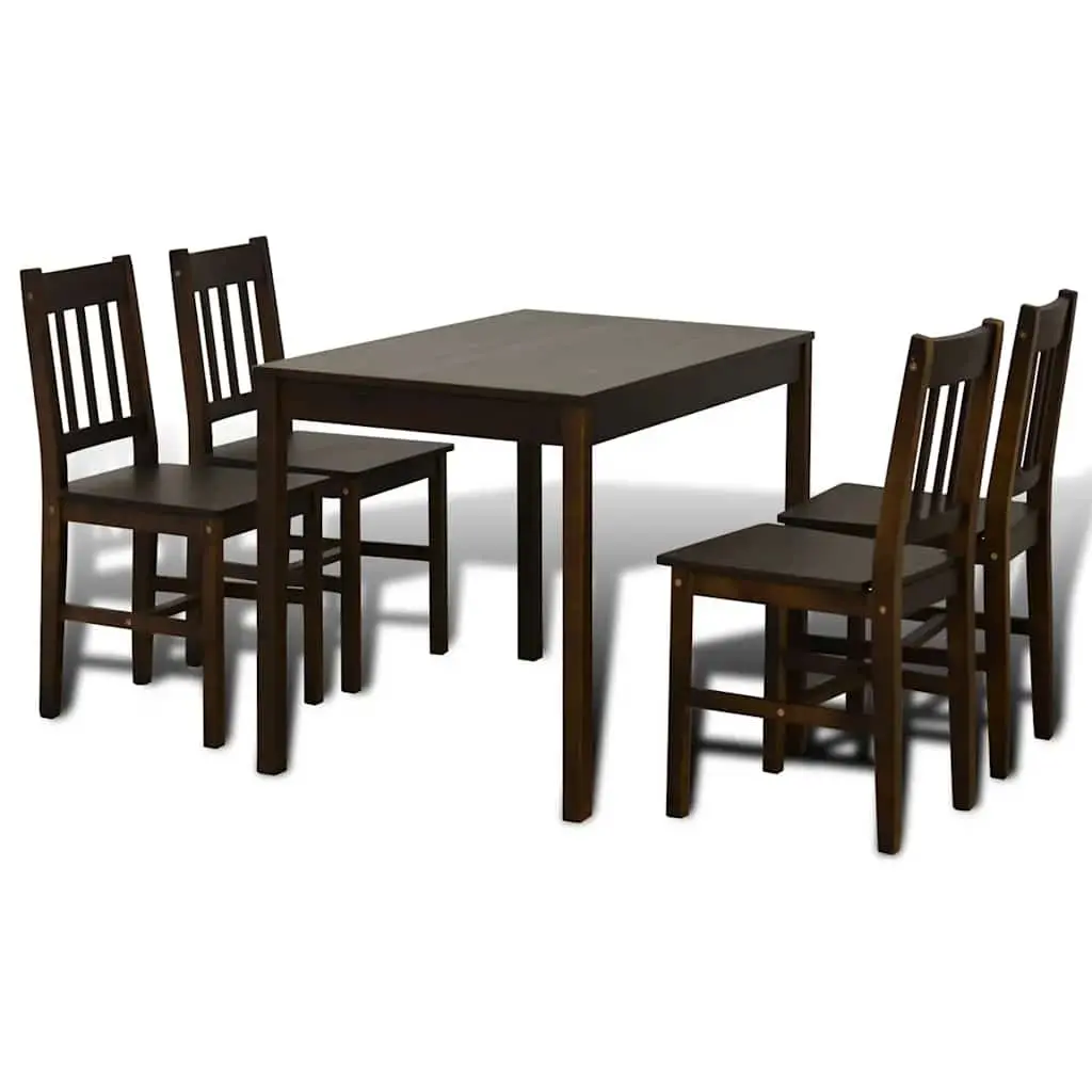 Wooden Dining Table Set 5 Piece Brown Solid Pine Wood Clean Lines