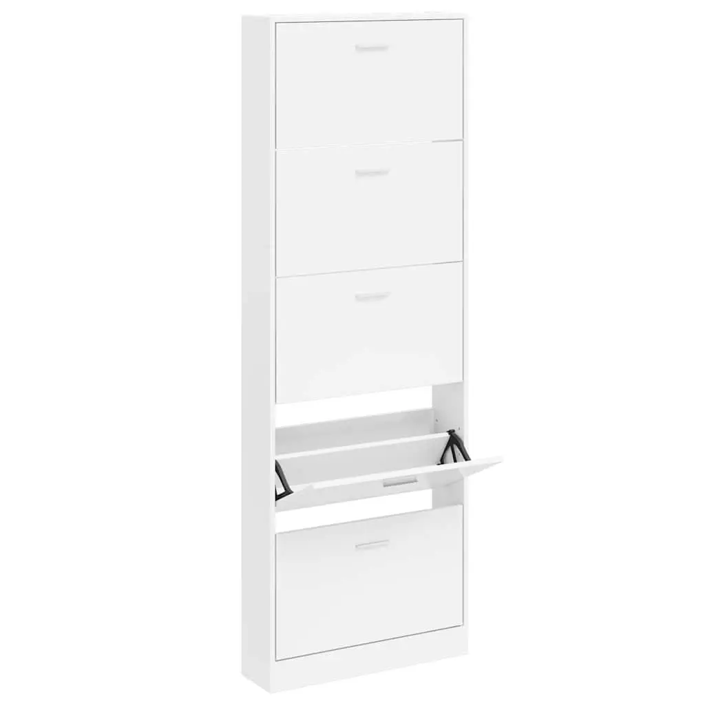 Wooden Shoe Cabinet 5 Compartments White Storage Organiser Rack Footwear Display