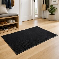 Black Non-Slip Door Mat 90 x 60 cm for Your Entrance