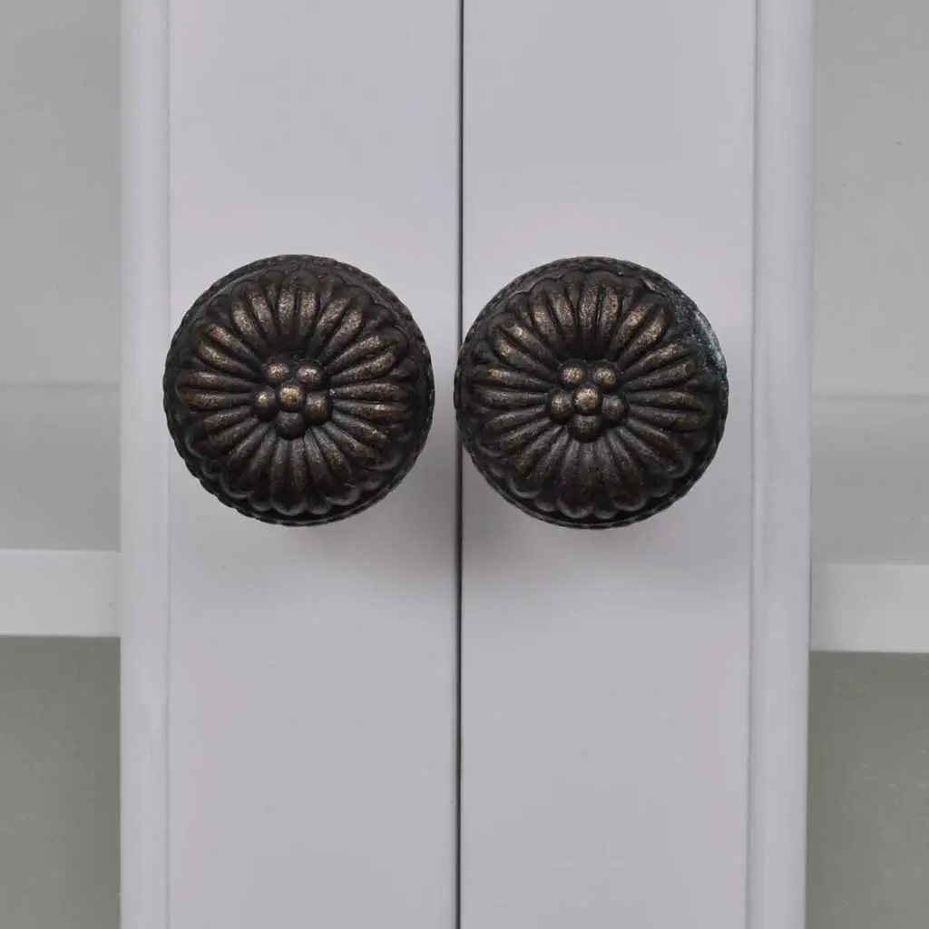 Wooden Kitchen Wall Cabinet White Glass Door Storage Shelves Drawers Hooks