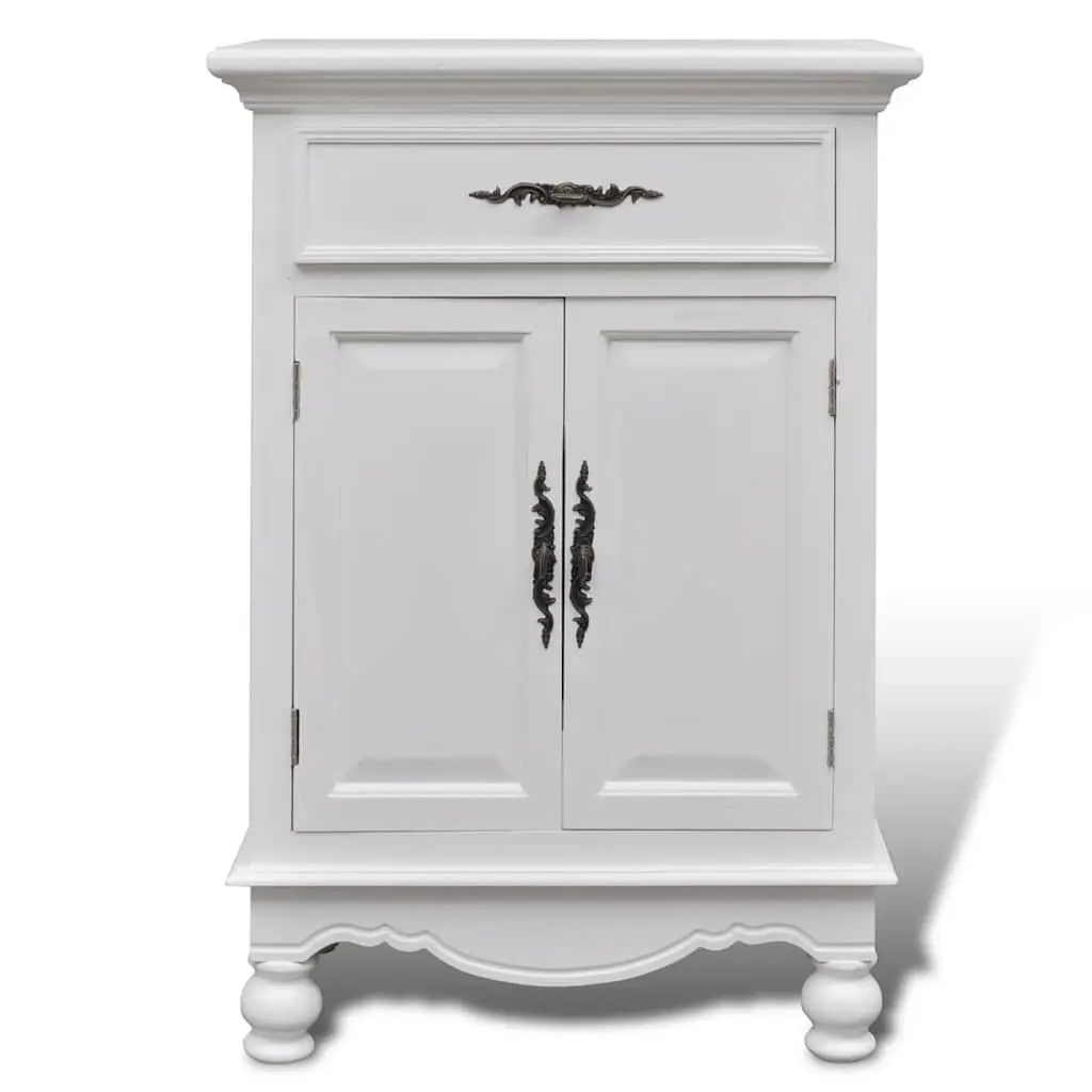 Wooden Floor Cabinet White 2 Doors 1 Drawer Storage Organizer