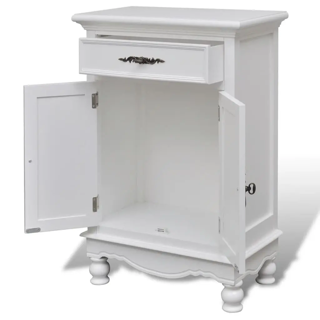 Wooden Floor Cabinet White 2 Doors 1 Drawer Storage Organizer