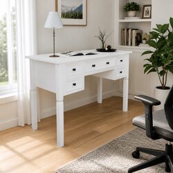 White Writing Desk with 5 Drawers for a Clutter-Free Space