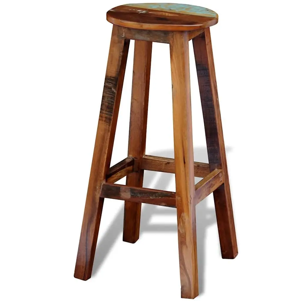Reclaimed Wood Bar Stool Antique Style Brown Footrest Durable Seating