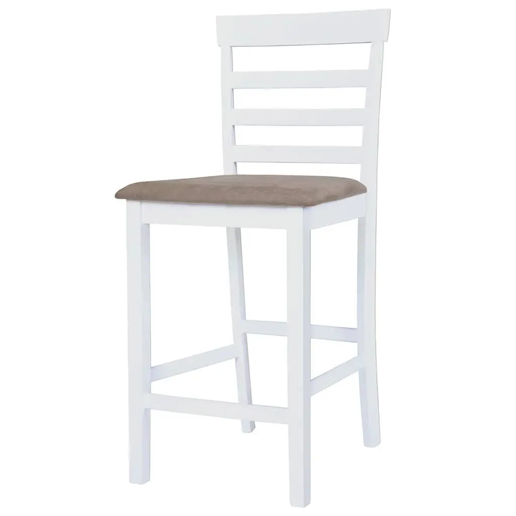 Bar Stools White Fabric Padded Seat Sturdy Frame Kitchen Dining Chair Set of 2