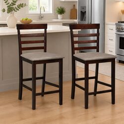 Bar Stools 2 pcs Brown Fabric Padded Seat Kitchen Dining Room Furniture Chairs