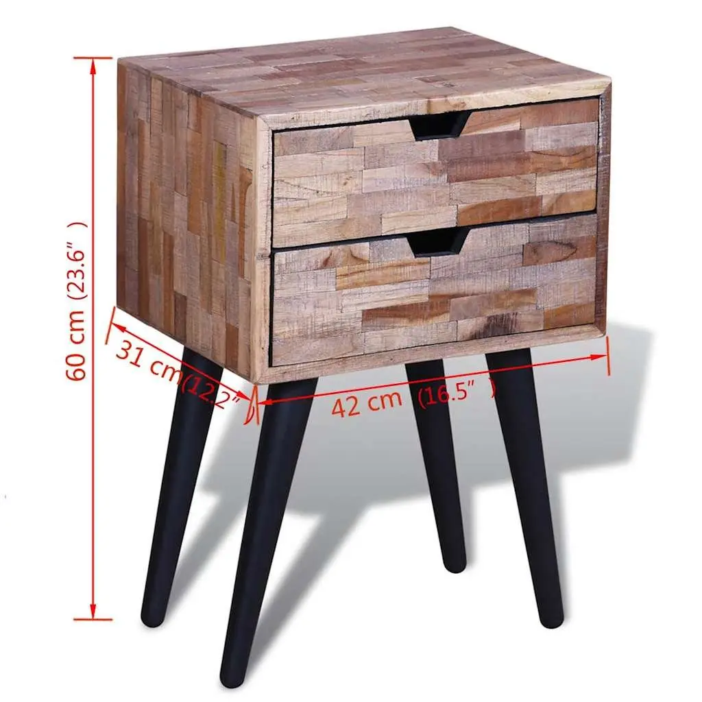 Bedside Table 2 Drawers Reclaimed Wood Vintage Brown