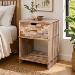 Bedside Table with Drawer Storage Cabinet Brown Wooden Nightstand Bedroom