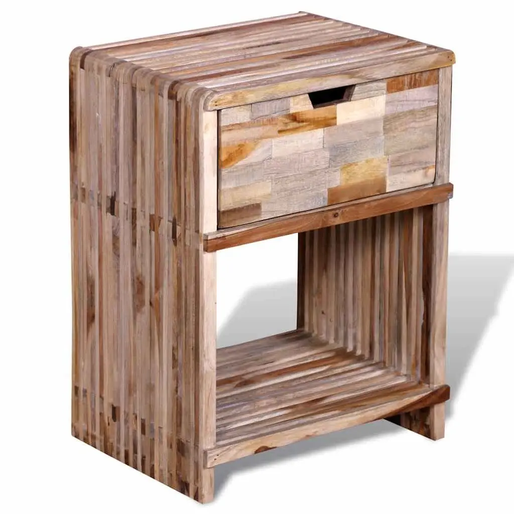 Bedside Table Brown Wooden Vintage Nightstand with Drawer and Shelf Storage
