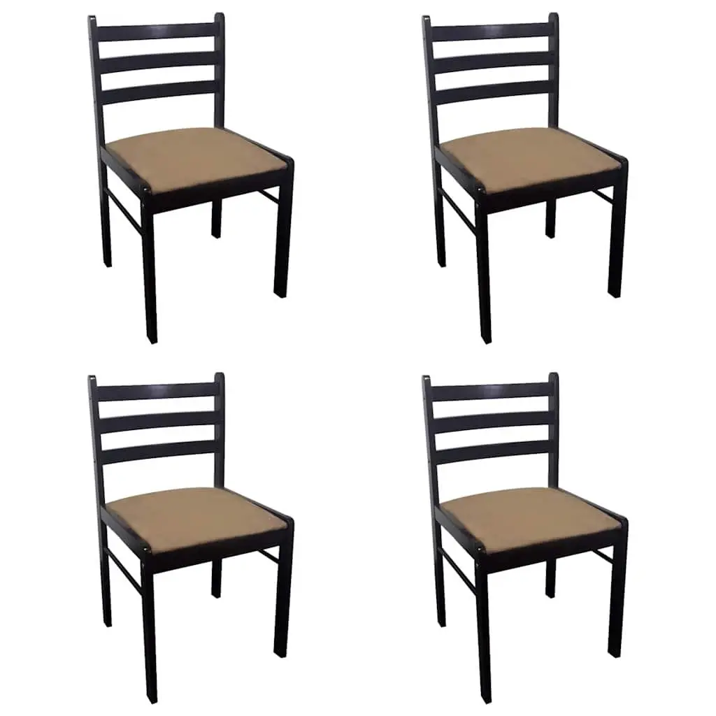 Dining Chairs Set of 4 Brown Wooden Frame Padded Polyester Seat