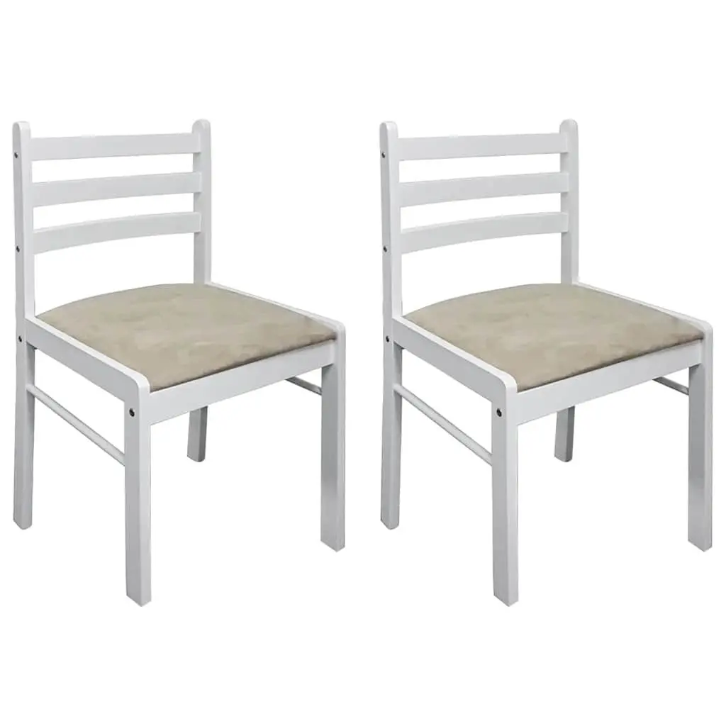 Dining Chairs Set 2 pcs White Solid Rubber Wood Padded Seat Square Backrest