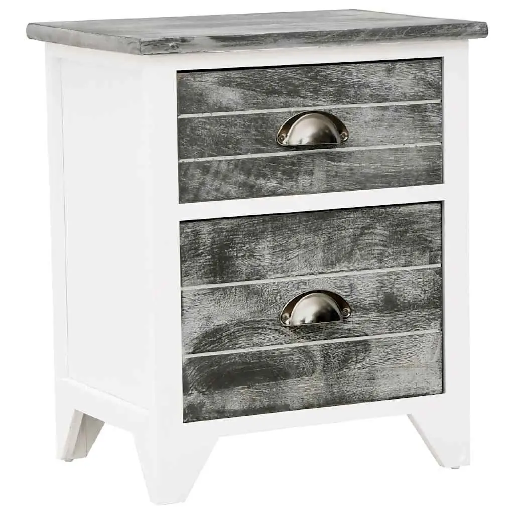 Bedside Table Set 2 pcs Grey White Nightstand Cabinet with Drawers Storage