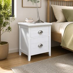 Charming White Nightstands with 2 Drawers Each