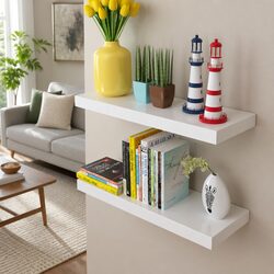 Floating Wall Shelves in White for Book and Decor Display