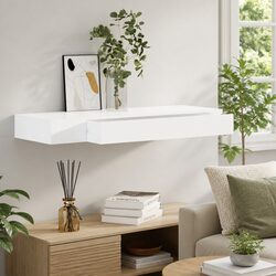 White Wall Display Shelf with Drawer Storage Books DVDs Home Decor Organiser