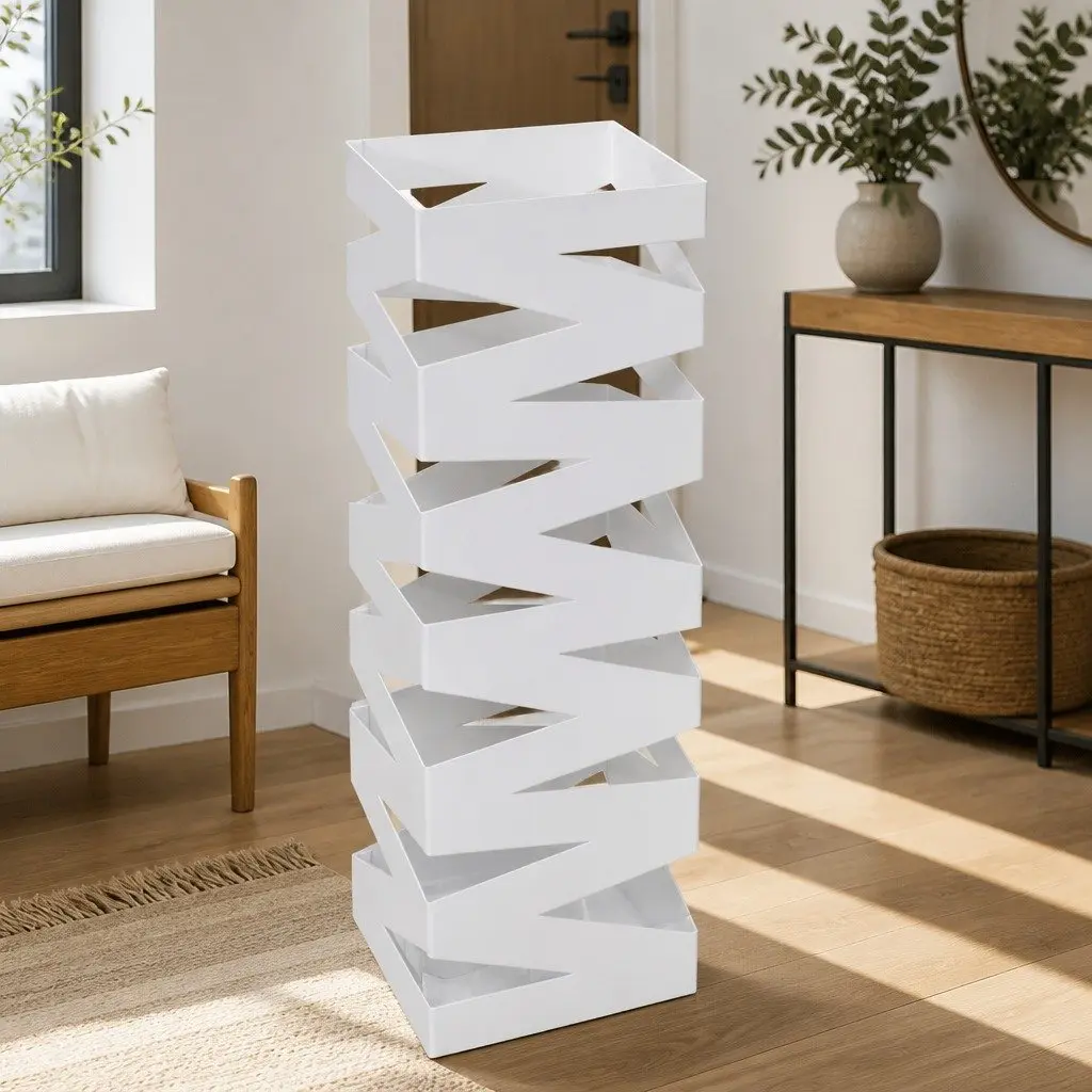 Umbrella Stand 48.5cm White Steel Removable Drip Tray