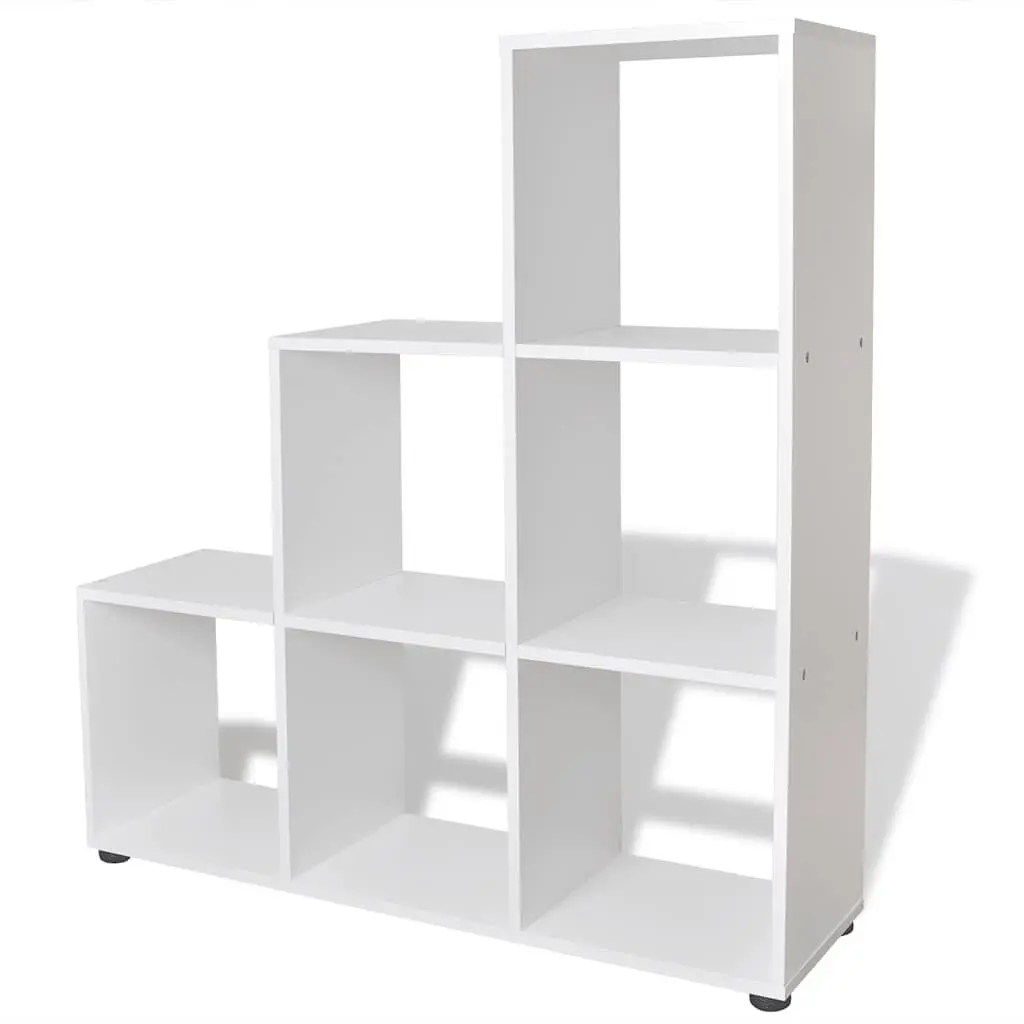 Staircase Bookcase 107cm White 6 Open Compartments Display Shelf Unit