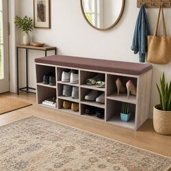 Shoe Storage Bench with 10 Compartments Brown Entryway Organiser Seating
