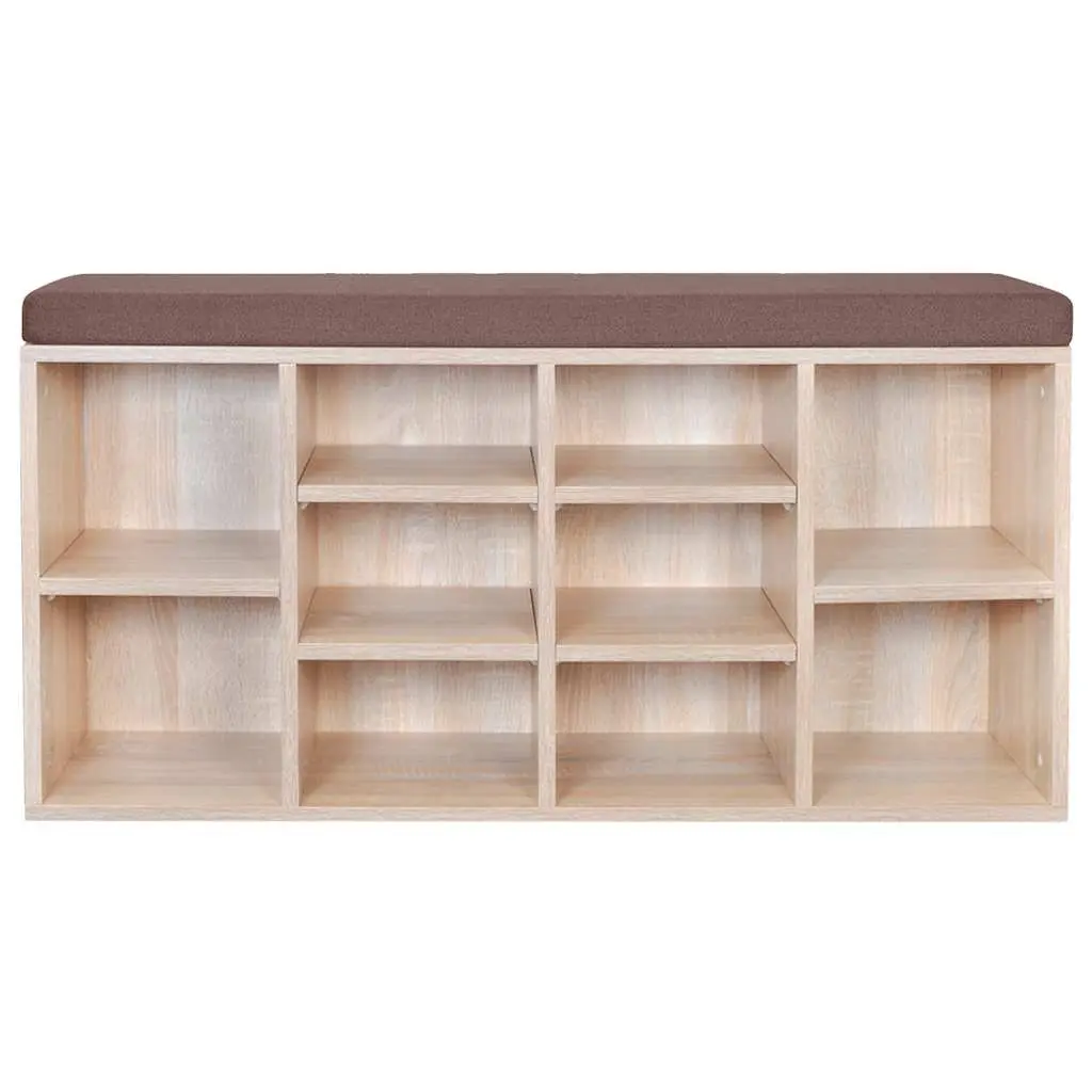 Shoe Storage Bench 10 Compartment Brown Foam Padded Top Entryway Organiser