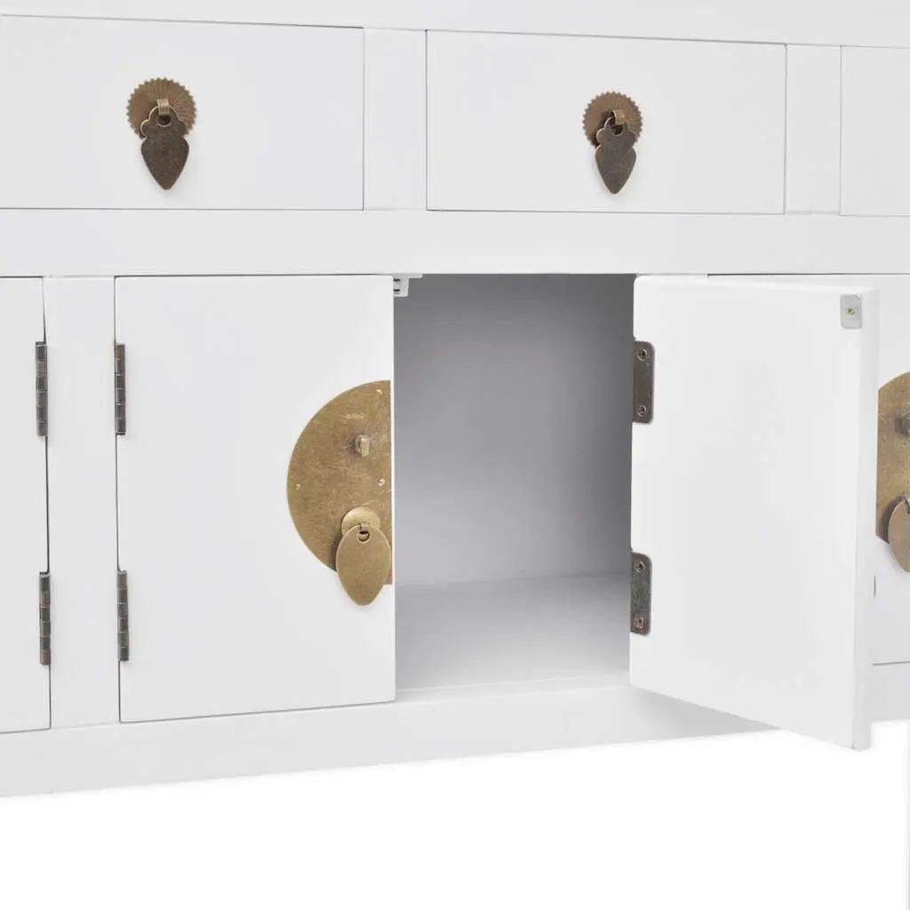 Sideboard Solid Wood White 4 Drawers 3 Cupboards Asian Style Storage Cabinet